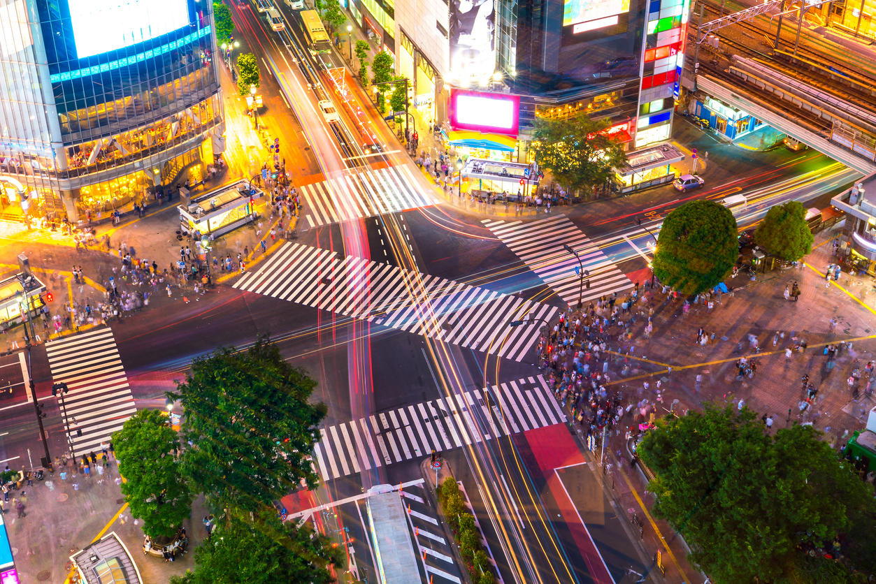 Shibuya Crossing dalla vista dall'alto a Tokyo